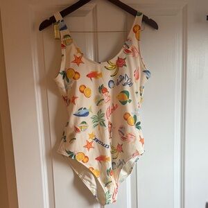 Old Navy Women’s Colorful Fruit & Fish Print One Piece Swimsuit Sz L